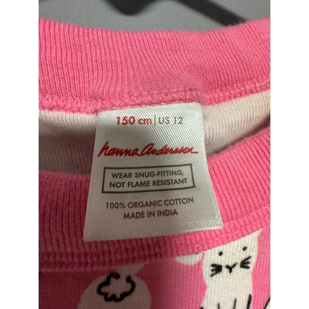 Hanna Andersson Kids Pink White Bunny Rabbit Pajama Top Organic Cotton Size 12